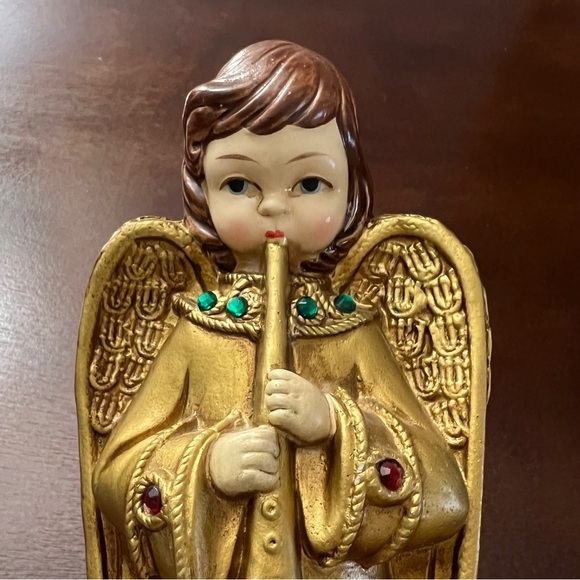 Vintage Set of 2 MCM Paper Mache Gold Angel Figurines Horn Christmas Decor Japan - Picture 10 of 13